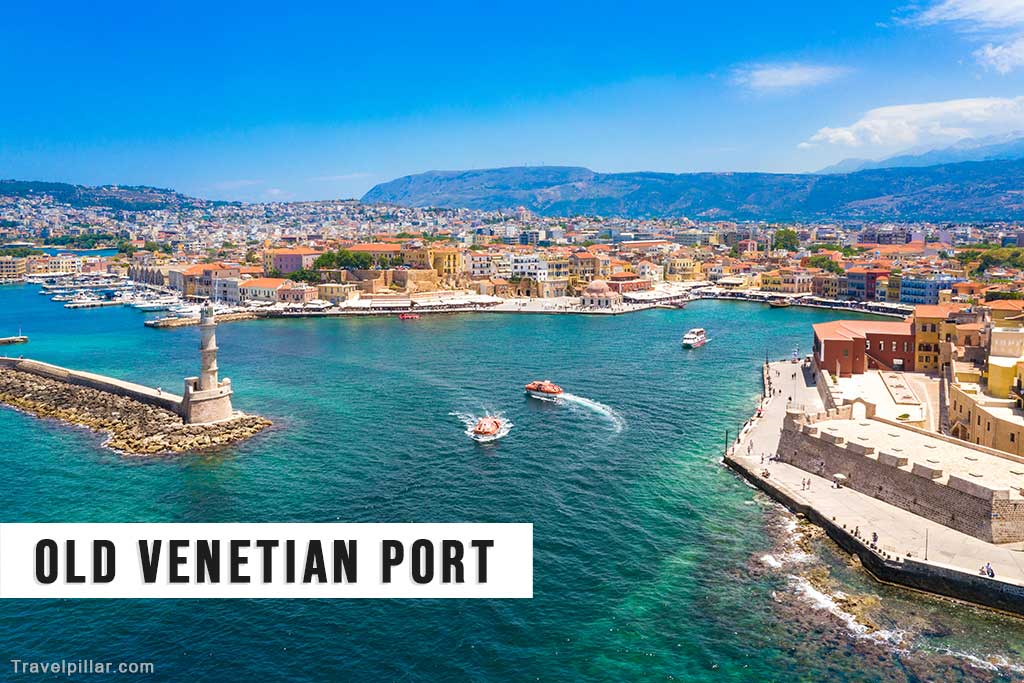 Aerial view of Chania's Old Venetian Port, Crete, Greece