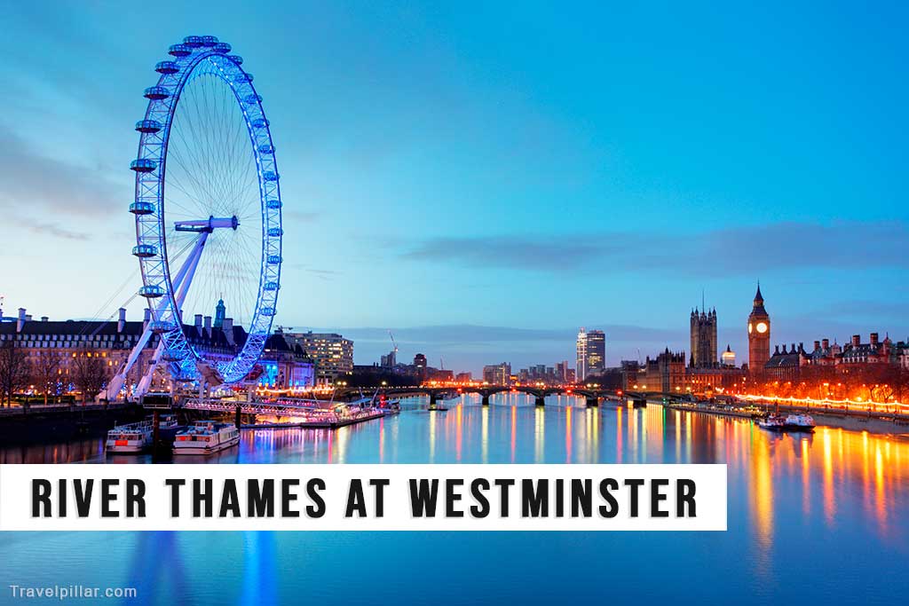 View of the River Thames looking west towards Westminster Bridge, London