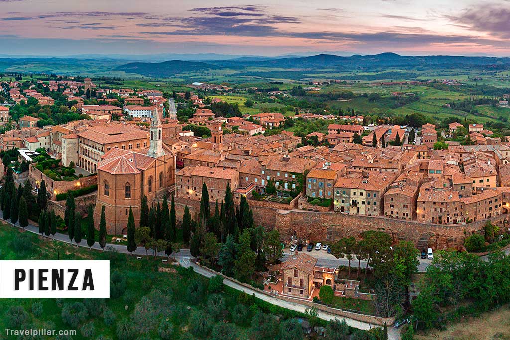 Aerial shot of Pienza, Tuscany, Italy
