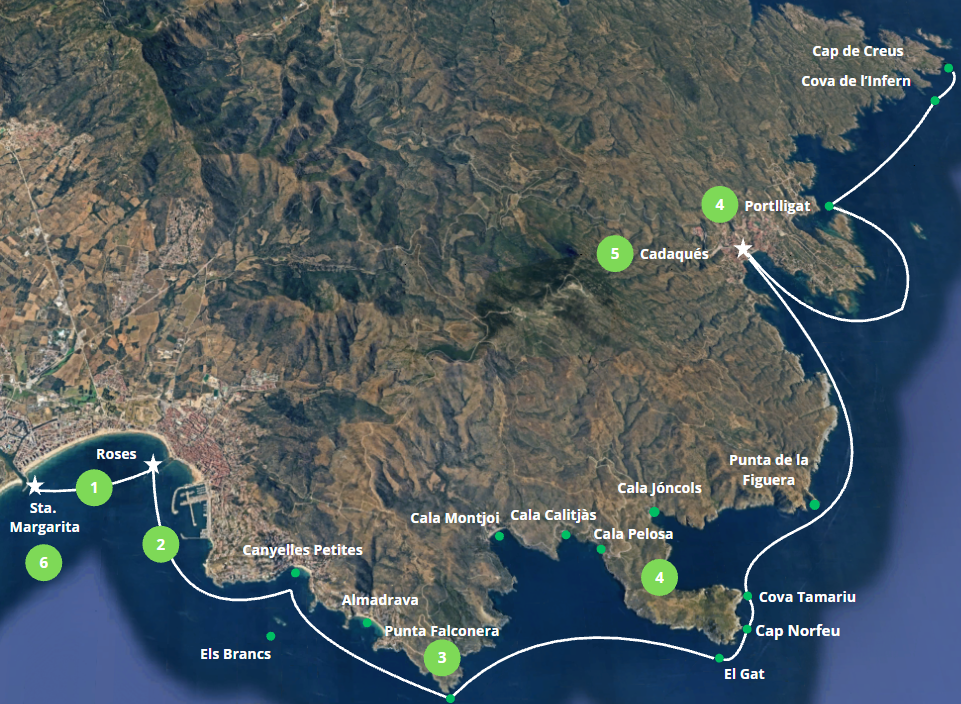 Roses to Cap de Creus and Cadaques boat tour itinerary